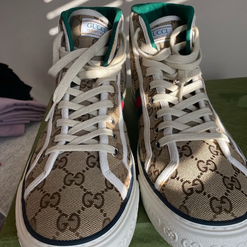 Gucci Green and Cream High-Top Sneakers